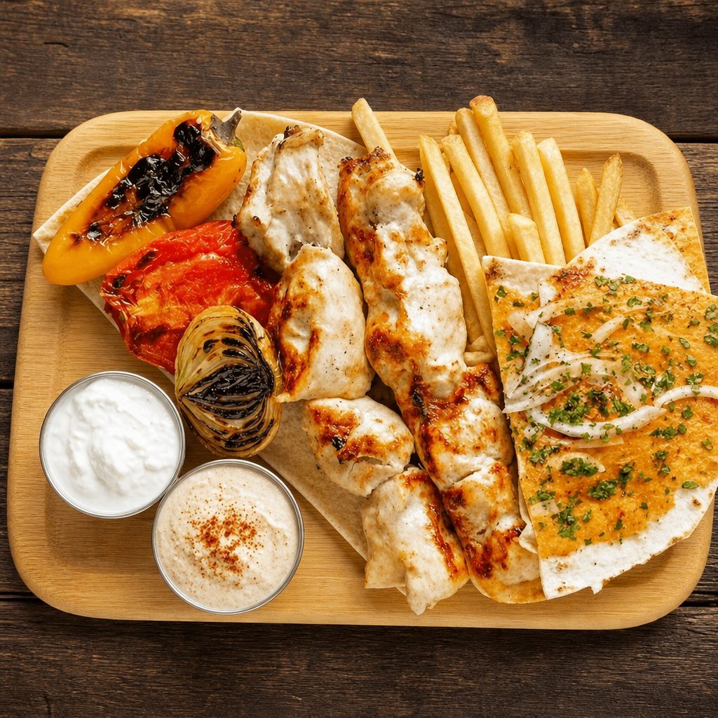 CHICKEN KABAB GRILL PLATE (2)SKEWERS.