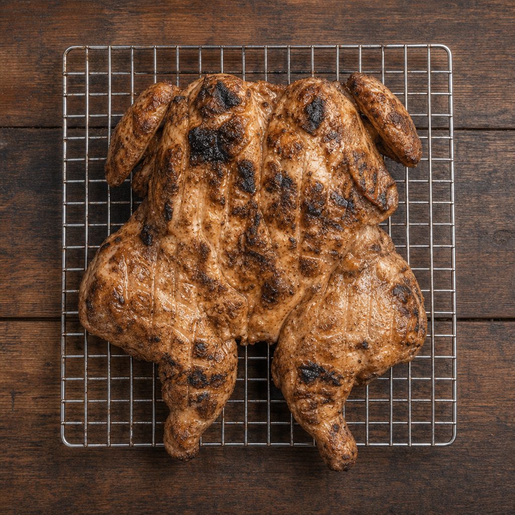 WHOLE CHICKEN GRILLED ON CHARCOAL.