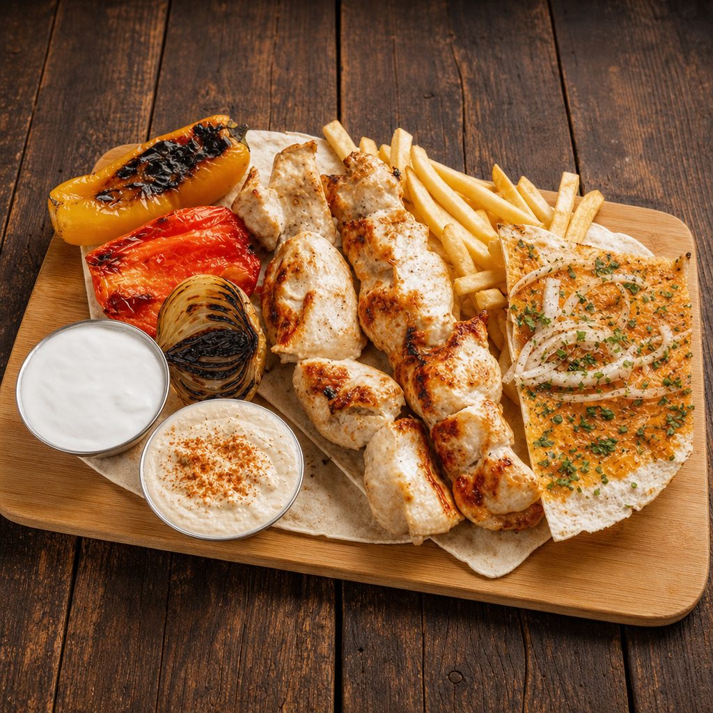CHICKEN KABAB GRILL PLATE (2)SKEWERS.