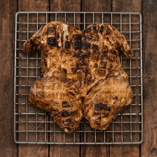 WHOLE CHICKEN GRILLED ON CHARCOAL.