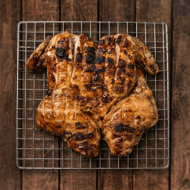 WHOLE CHICKEN GRILLED ON CHARCOAL.