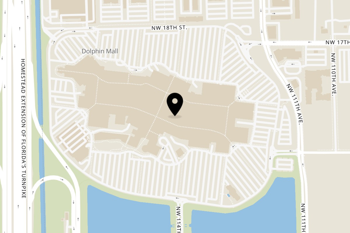 Map showing the location of Shawarmaz Mediterranean Restaurant & Grill Dolphin Mall on 11401 NW 12th St Ste 112 in Miami