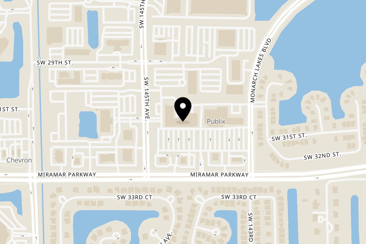 Map showing the location of Shawarmaz Mediterranean Restaurant & Grill Miramar on 14445 Miramar Pkwy in Miramar